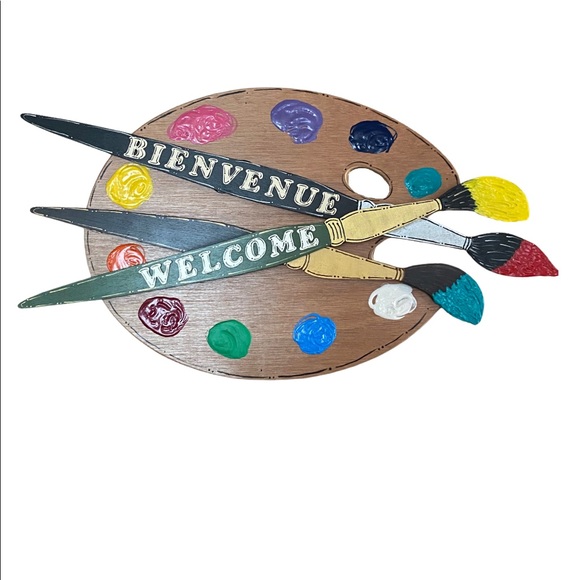 Handmade Unique “Welcome/Bienvenue” Sign 25”x14” - Picture 2 of 9